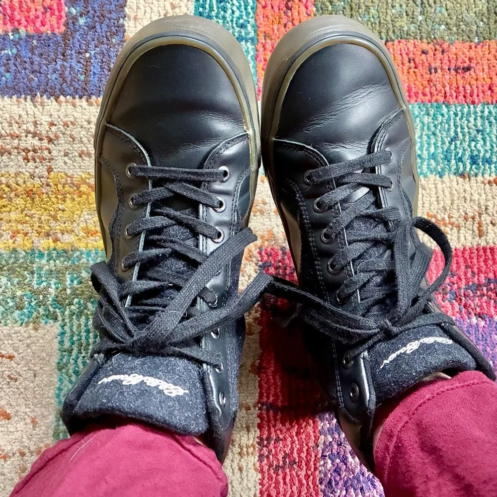 Eddie Bauer Black Leather Felt Wool High Top Shoes Storm Men 9.5 Women 11 EU 43